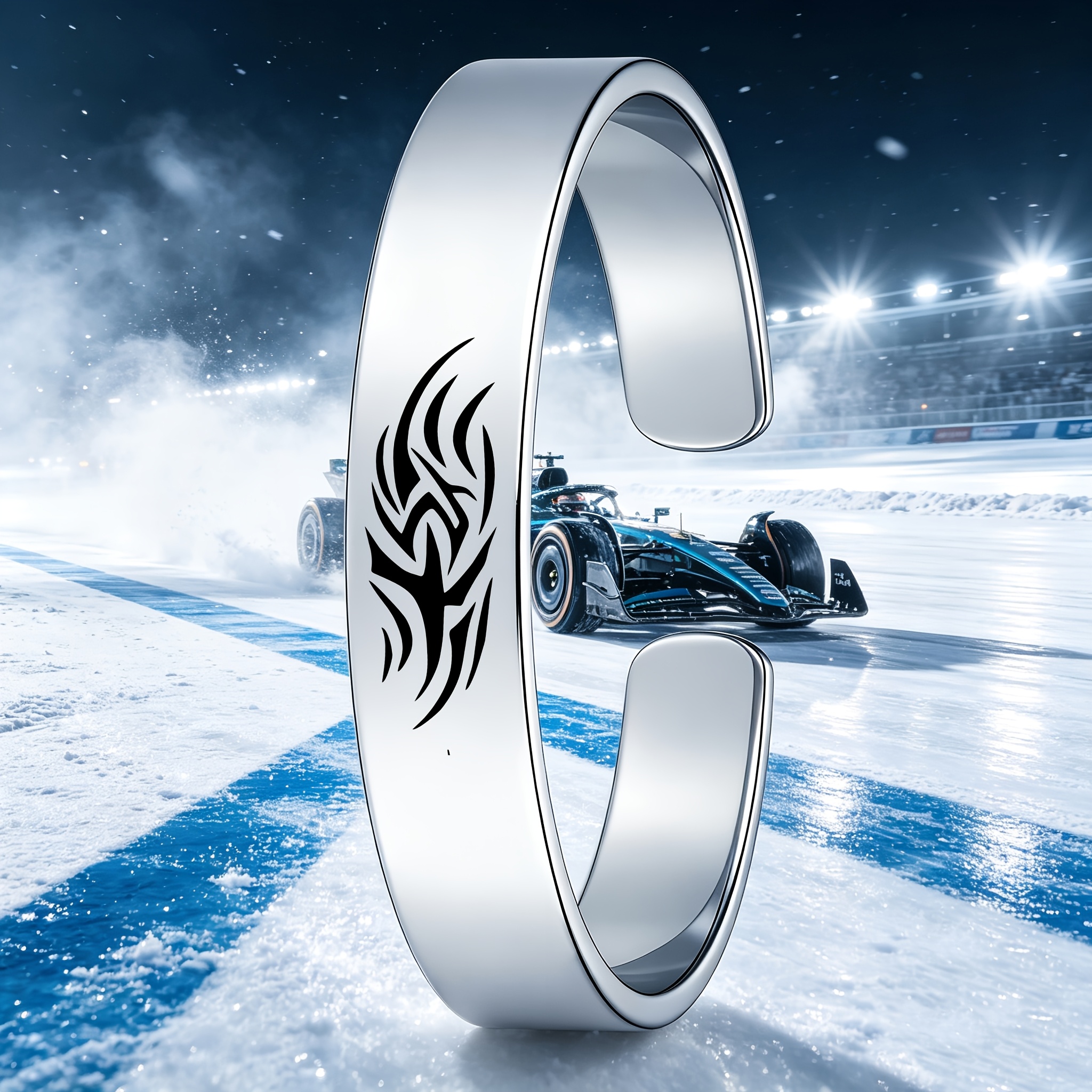 Tribal Thistle Totem Design Stainless Steel Open Bangle, Unisex Gift